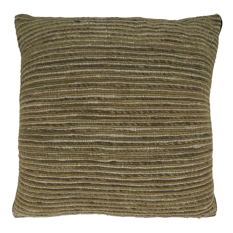 Saro Lifestyle Striped Chindi Pillow - Poly Filled, 20" Square, Moss, 1 of 4