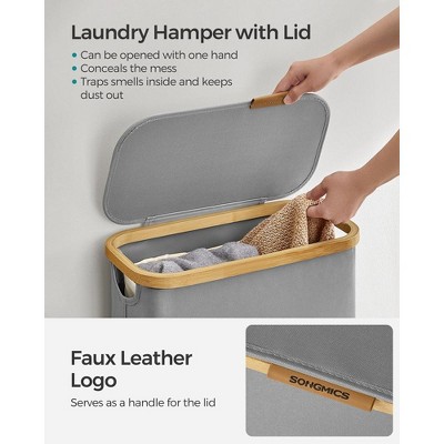 Slim Dove Gray Bamboo Collapsible Laundry Hamper with Lid