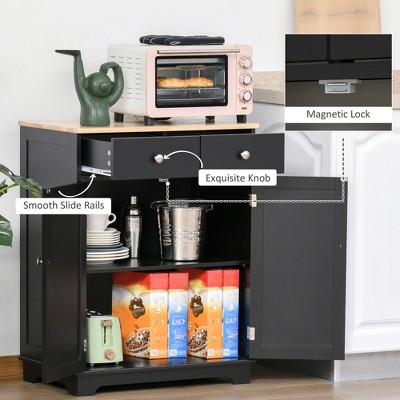 HBEZON Kitchen Storage Cabinet, Sideboard Floor Cupboard with Solid Wood Top, Adjustable Shelf, and 2 Drawers — фото 6