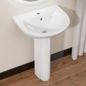 21 in. W x 17 in. D Vitreous China U-Shaped Vessel Sink with Single Faucet Hole Pedestal Combo Bathroom Sink in White - 1 of 4