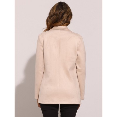 INSPIRE CHIC Women's Lapel Collar Long Sleeve Double Breasted Blazer Large Beige — фото 5