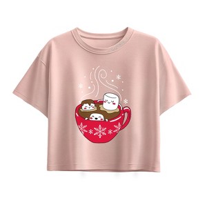 Girls' - Instant Message - Marshmallow Hot Tub Short Sleeve Boxy Graphic T-Shirt - 1 of 2