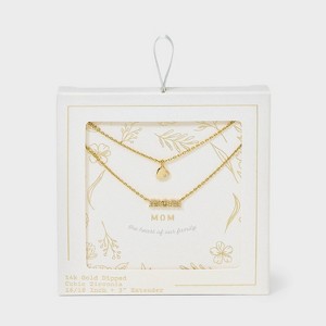 14K Gold Dipped "Mom" and Cubic Zirconia Heart Multi-Strand Pendant Necklace - Gold: Nickel-Free, Gift Box Included - 1 of 4