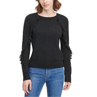Calvin Klein Womens Fringe Trim Pullover Sweater