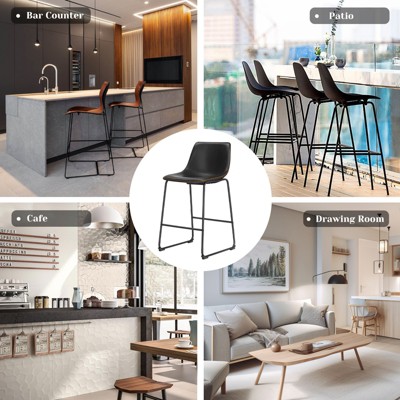 Black Faux Leather and Metal Counter Height Bar Stools, Set of 2