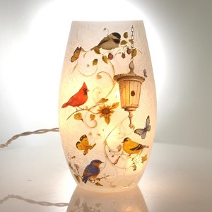 Home Decor 7.25 In Lighted Glass Vase Birdhouse Flowers Birds Novelty Sculpture Lights - 1 of 2