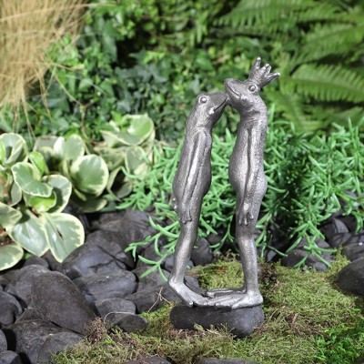 Silver Polyresin Kissing Frog Couple Figurine, 9"
