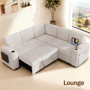 Dyonery sofa, with a pull-out bed, 5-seat sofa, adjustable backrest, storage space, small table and cup holder, tool-free assembly - 1 of 4