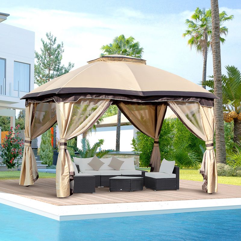 Outsunny 10' x 12' Outdoor Gazebo, Patio Gazebo Canopy Shelter w/ Double Vented Roof, Zippered Mesh Sidewalls, Solid Steel Frame, 2 of 9