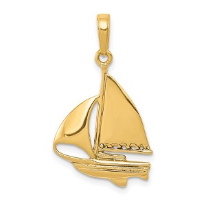 Black Bow Jewelry 14k Yellow Gold Polished Sailboat Pendant, 17 x 28mm - 1 of 4