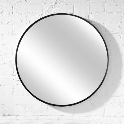 Lirago Black Round Aluminum Alloy Framed Mirror with Tempered Glass 24"W x 24"H x 1.1"D