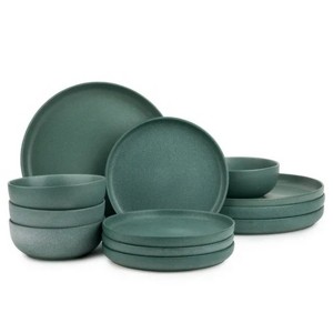 LunaLulinlk 12-Piece Stoneware Dinnerware Set, Caspian Green Collection - 1 of 4