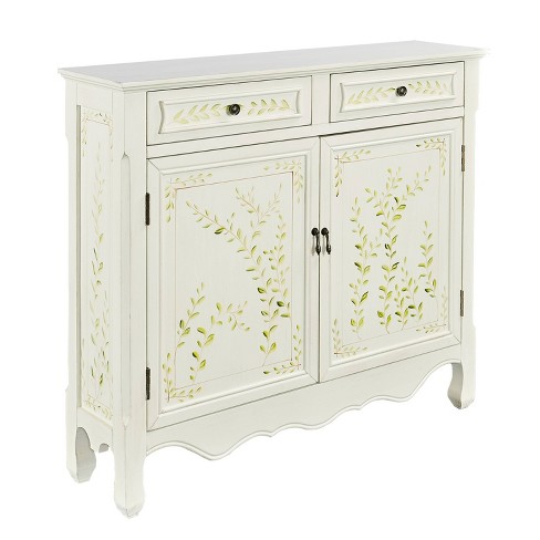 Jenny Hand Painted 2door Console White, Hand Painted Console Table