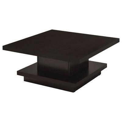 Vynxaria Cappuccino Square Coffee Table, Solid Stand + Pedestal Base, Built-In Shelf (Display Space), Spacious Tabletop for Essentials