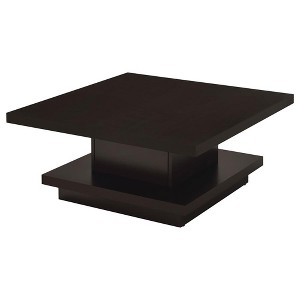 Vynxaria Cappuccino Square Coffee Table, Solid Stand + Pedestal Base, Built-In Shelf (Display Space), Spacious Tabletop for Essentials - 1 of 4