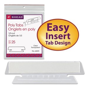 Smead Hanging File Tab/Insert 1/3 Tab 3 1/2 Inch Clear Tab/White Insert 25/Pack 64615 - 1 of 4