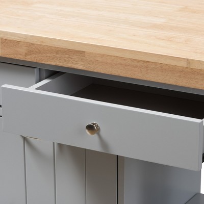 Light Gray Rubberwood Kitchen Island Cart with Storage