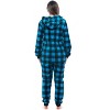 Just Love Womens One Piece Buffalo Plaid Adult Bodysuit Faux Sherling Lined Hoody Pajamas - 3 of 4