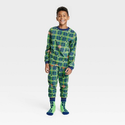 Boys' Minecraft Pajama Set with Cozy Socks - Green
