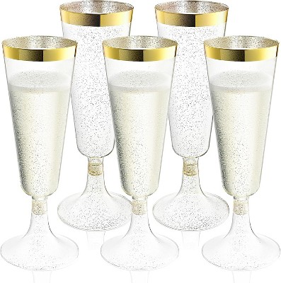 48 Pack Stemless Plastic Champagne Flutes Disposable 9 Oz Gold Rim