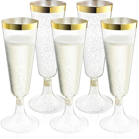 Chateau Fine Tableware 100 Pack 9oz Plastic Cups Gold Glitter with A Gold Rim - Premium Disposable Party Cups - Elegant and Classy Sturdy Cups