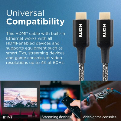 4 ft Black Braided High-Speed HDMI Cable with Gold-Plated Connectors