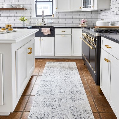 Elegant Gray 2'6" x 10' Synthetic Traditional Runner Rug