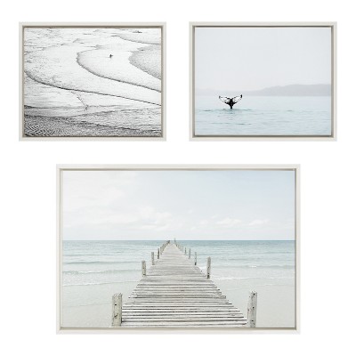 Coastal Ocean Beach Canvas Print Set with White Frames