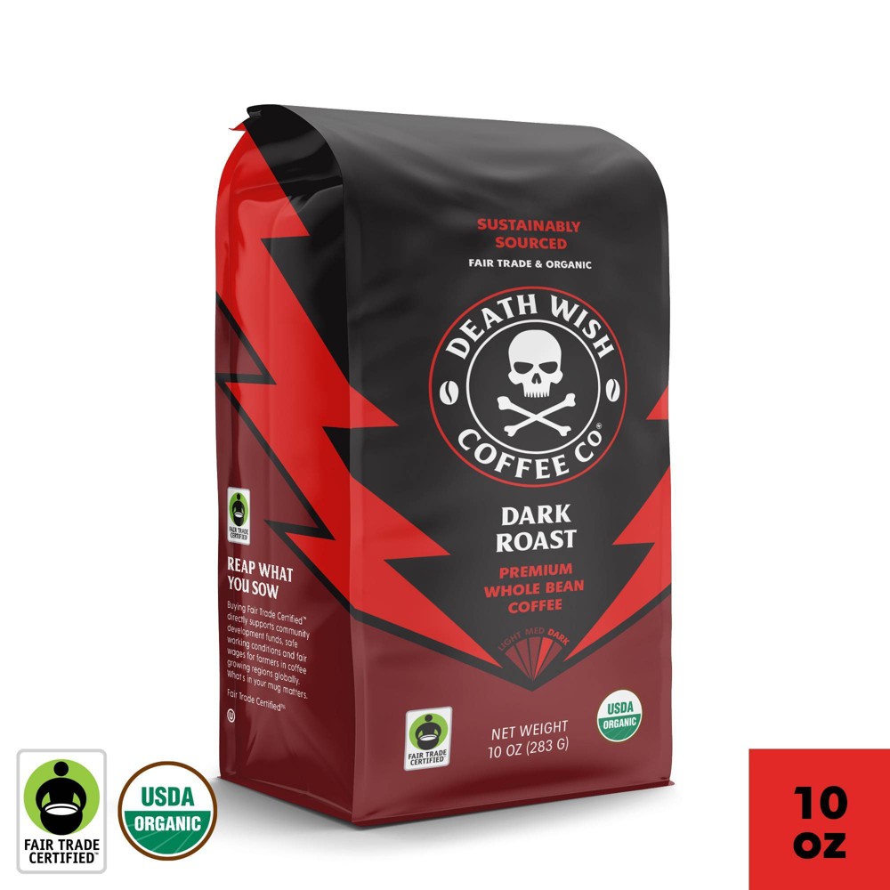 Photos - Coffee Death Wish  Co Organic Fair Trade Dark Roast Whole Bean  - 10oz