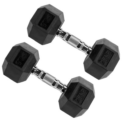 Signature Fitness Hex Dumbbells Non-Slip Free Weights Full Body Strength Training Home Gym Workout Equipment Set, 25 Pounds, Black