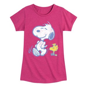 Girls' - Peanuts - Snoopy And Woodstock Pastels Fitted Short Sleeve Graphic T-Shirt - 1 of 4