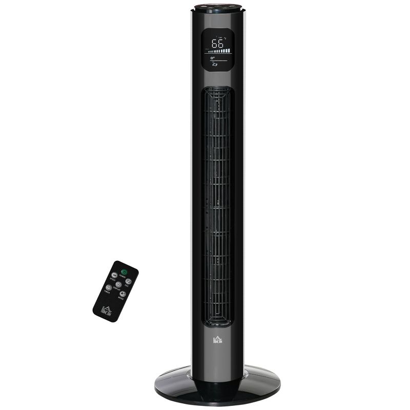 HOMCOM 37.75" Tower Fan Cooling for Bedroom with 3 Speeds, 12H Timer, 70°  Oscillating, LED Panel, and Remote Control, Black, 4 of 7