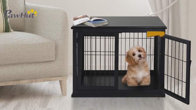 PawHut 26" Wooden Dog Crate, Furniture Style Pet Cage Kennel, End Table, with Lockable Double Door Entrance, and Top Shelf, 2 of 12, play video