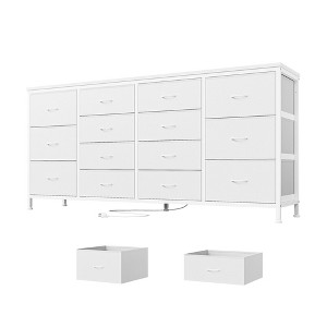 14 Drawer Dresser, 63 Inch Black Fabric Dresser TV Stand with Power Outlet for 65 70 75 Inch TV, Long Entertainment Center for Bedroom, Closet - 1 of 4