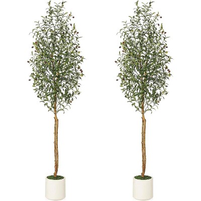 Artificial Olive Tree with Natural Wood Trunks & Planter, Perfect for Indoor Outdoor Decor