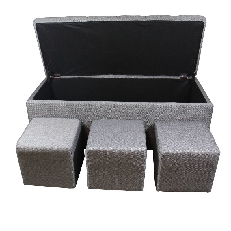 3pc Tufted Storage Bench with Ottoman Seating Gray - Ore International, 3 of 6
