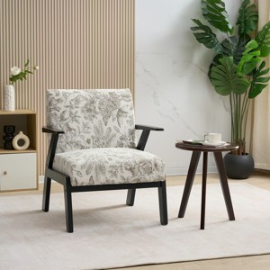 Modern Solid Wood Accent Arm Chairs with Embroidered Fabric, Comfortable Lounge Chair for Bedroom or Living Room – The Pop Home - 1 of 4