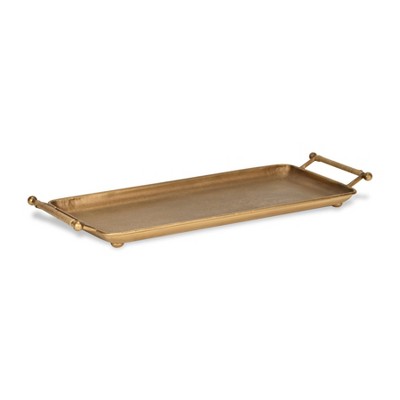 Cheung's Syla Gold Metal Tray with Wicker Wrapped Handles