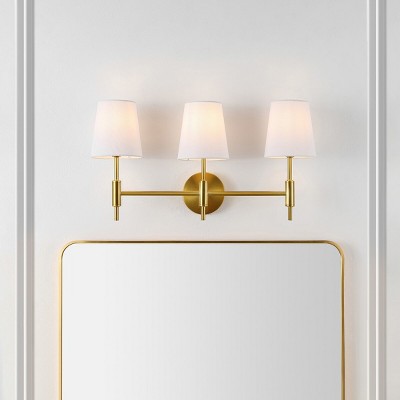 Darya 24" Brass Gold Iron 3-Light Wall Sconce with White Shades