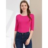 INSPIRE CHIC Women's Classic Solid Elbow Sleeves Round Neck Slim Fit T-Shirts - 2 of 4