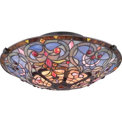 Carroll 16.5'' Vintage Bronze Stained Glass Flush Mount Light
