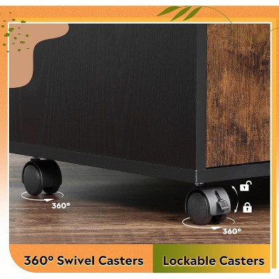 Rustic Brown Wood Rolling File Cabinet with Charging Station and Lock