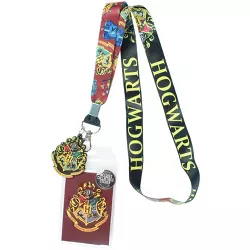 Harry Potter Hogwarts Lanyard with Clear ID Badge Holder, Rubber Charm, and Collectible Sticker Multicoloured