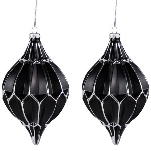 Northlight Set of 2 Matte Black and Silver Finial Christmas Glass Ornaments 5" - 1 of 4