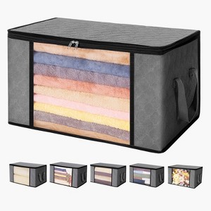 VEVOR 90L Large Storage Bags, 6 Pack Clothes Storage Bin, Foldable Closet Organizers Containers with Handle, Nov-woven Fabric Storage Bag, Grey - 1 of 4