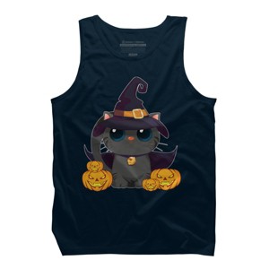 Men's Design By Humans Black Cat With Jack O Lantern Halloween Shirt By thebeardstudio Tank Top - 1 of 3