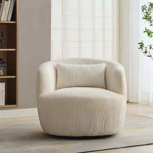 CAVINAS 360° Swivel Barrel Chair with Pillow,Modern Round Reading Armchair with Sturdy Metal Base for Living Room,Office - 1 of 4