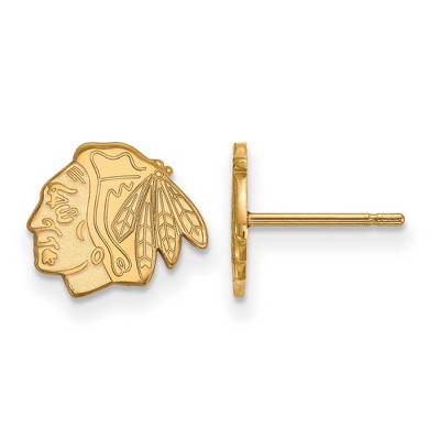 Black Bow Jewelry 14k Yellow Gold Chicago Blackhawks NHL Stud Earrings