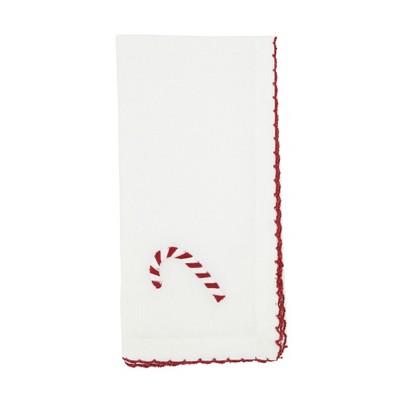 Saro Lifestyle Candy Cane Dreams Whip Stitch Napkin (Set of 4), 18", White