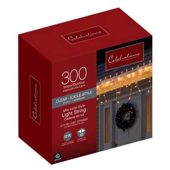 Celebrations Incandescent Mini Clear 300 ct Icicle Christmas Lights 17 ft.